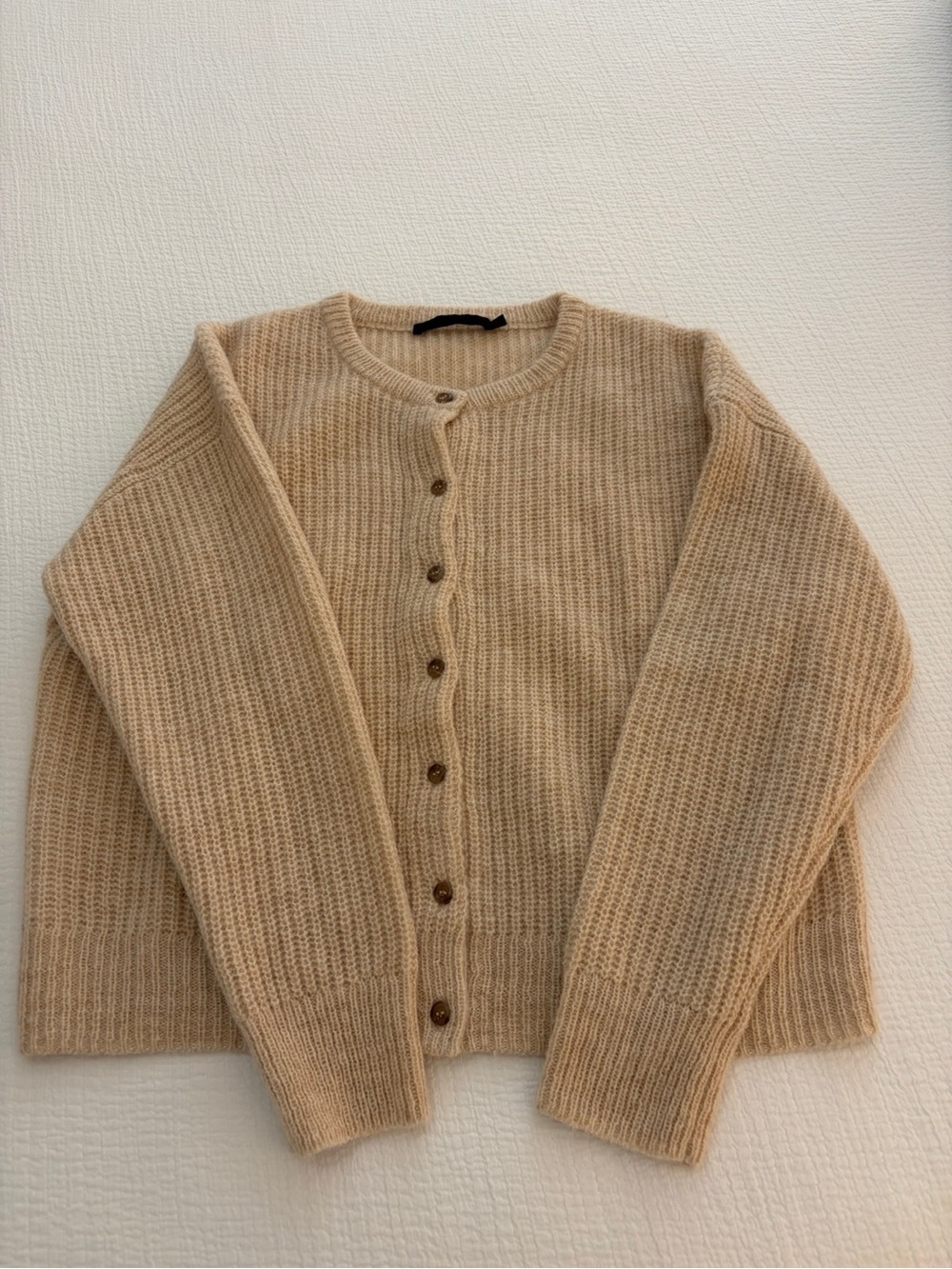Jenni Kayne - Hayes Crewneck - Beige Ribbed Button-Front Cardigan
